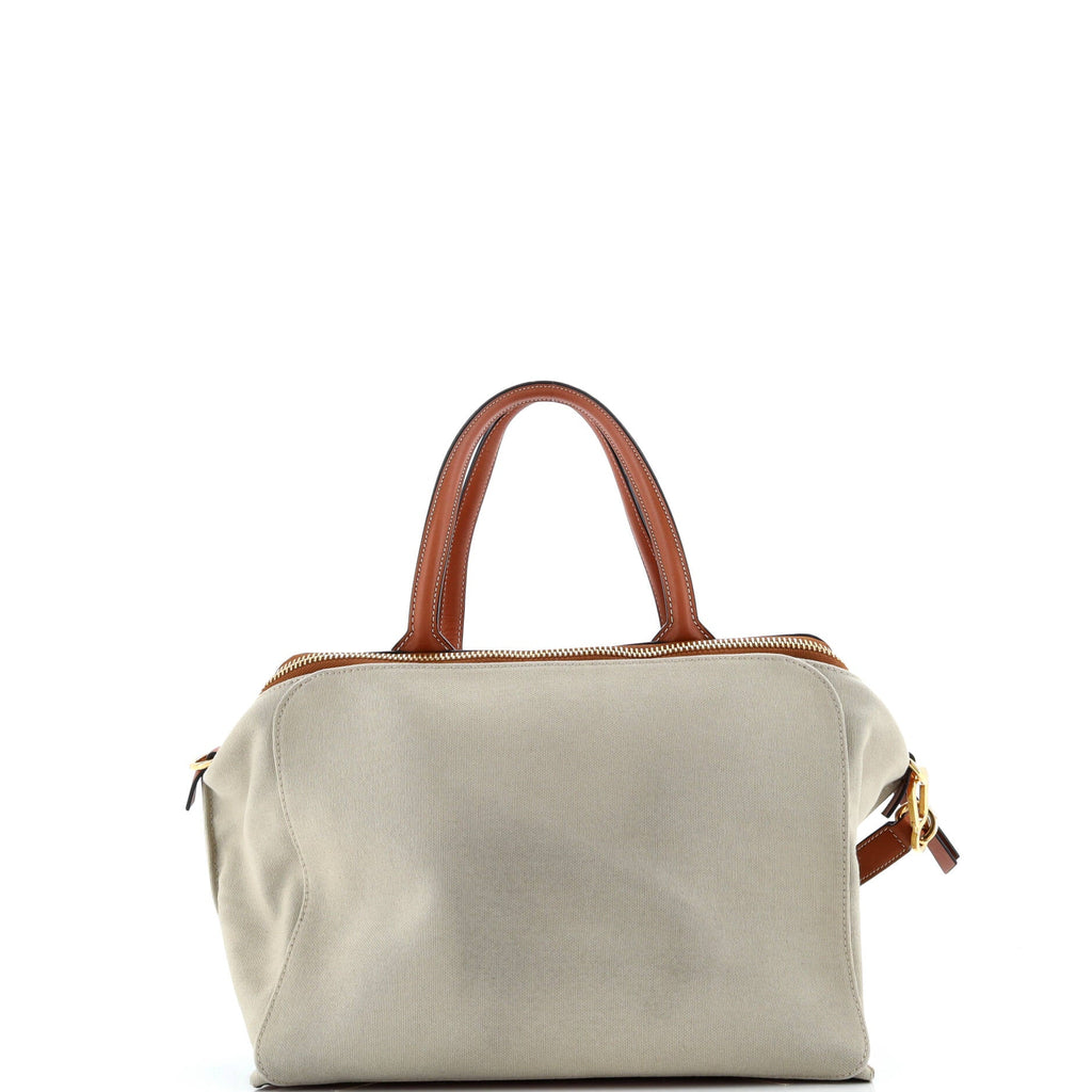 Double Zip Shoulder Bag Canvas and Leather