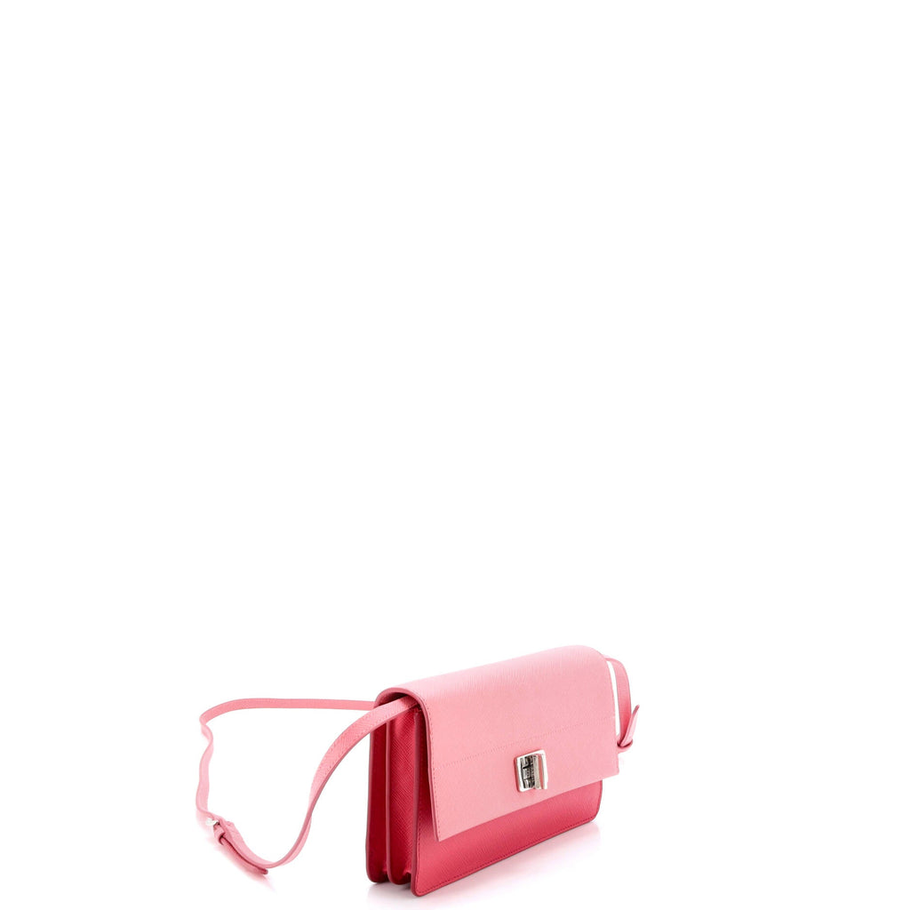 Turn Lock Wallet Crossbody Saffiano Leather Small