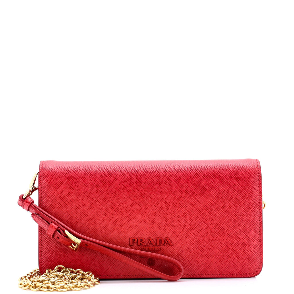 Monochrome Wristlet Wallet on Chain Saffiano Leather Mini