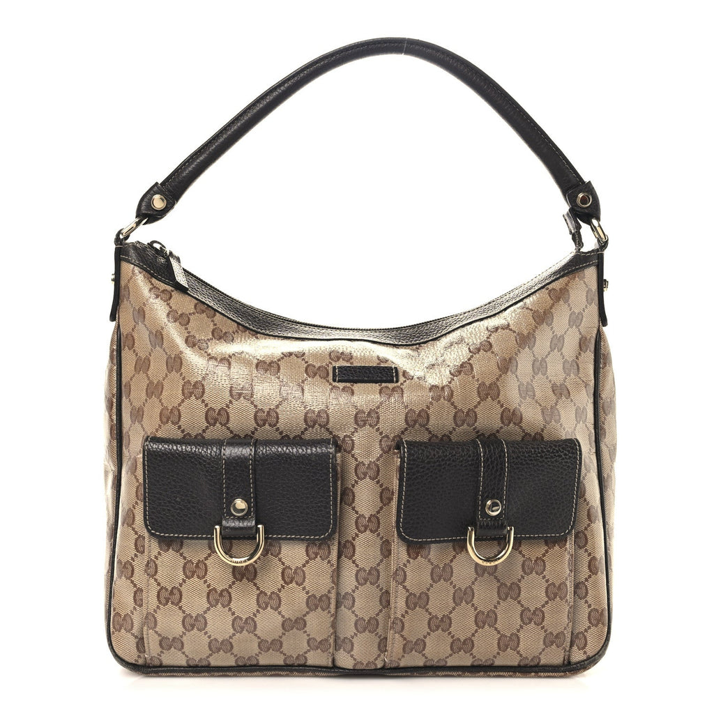 Crystal Monogram Medium Abbey Pocket Hobo Tote Dark Brown