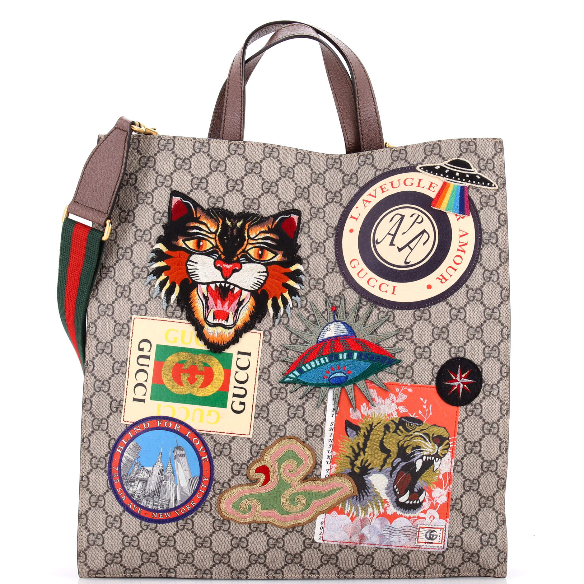 Courrier Convertible Soft Open Tote GG Coated Canvas with Applique North South
