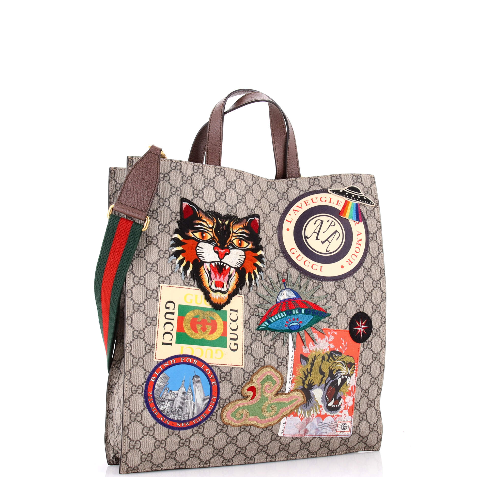 Courrier Convertible Soft Open Tote GG Coated Canvas with Applique North South