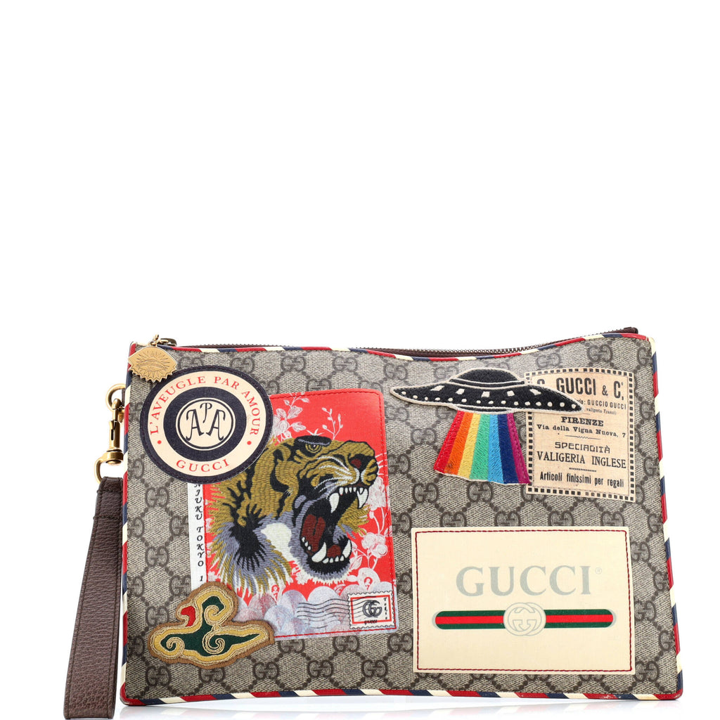 Courrier Pouch GG Coated Canvas with Applique