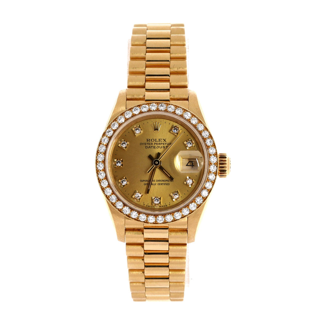 Oyster Perpetual President Datejust Automatic Watch Yellow Gold with Diamond Bezel and Markers 26