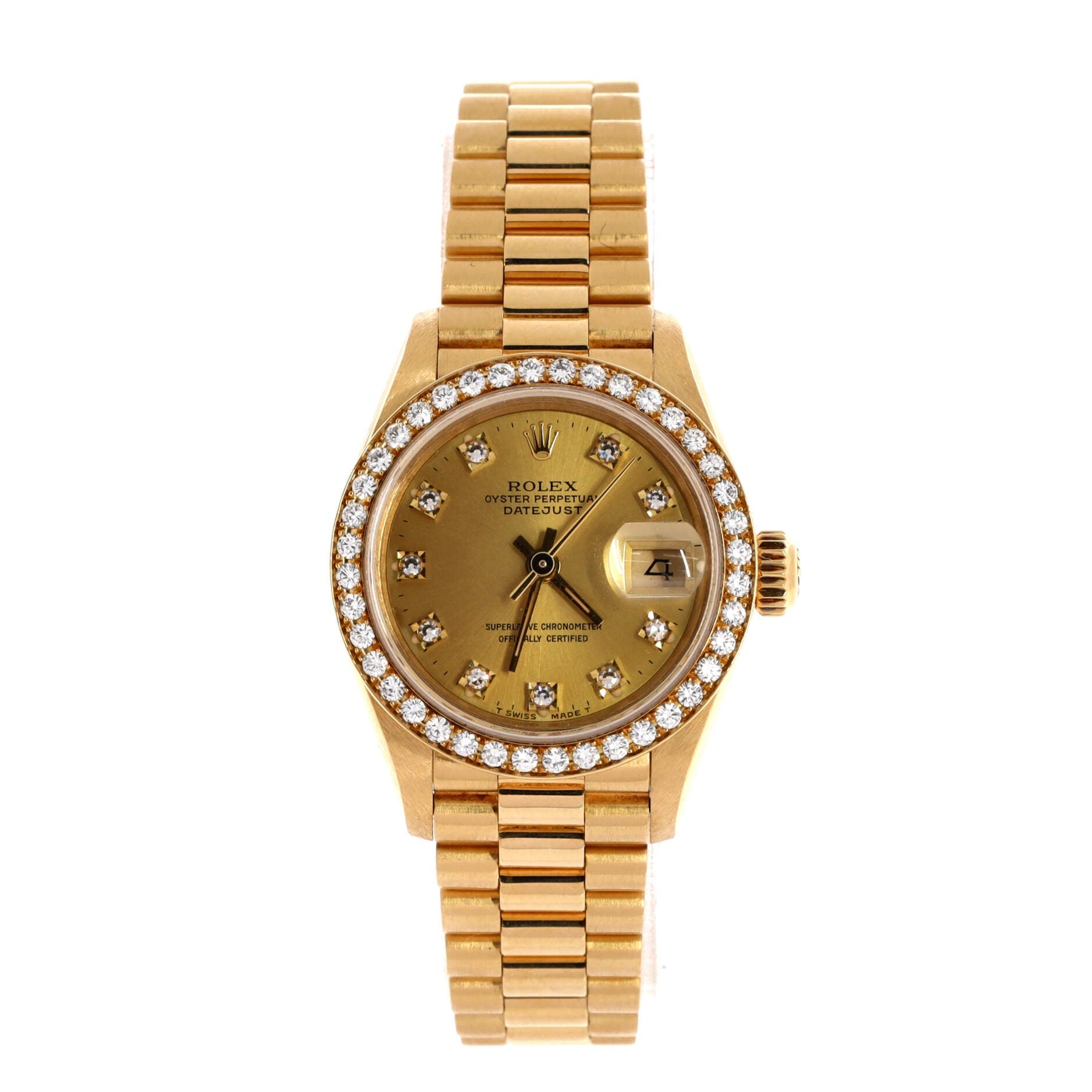 Oyster Perpetual President Datejust Automatic Watch Yellow Gold with Diamond Bezel and Markers 26