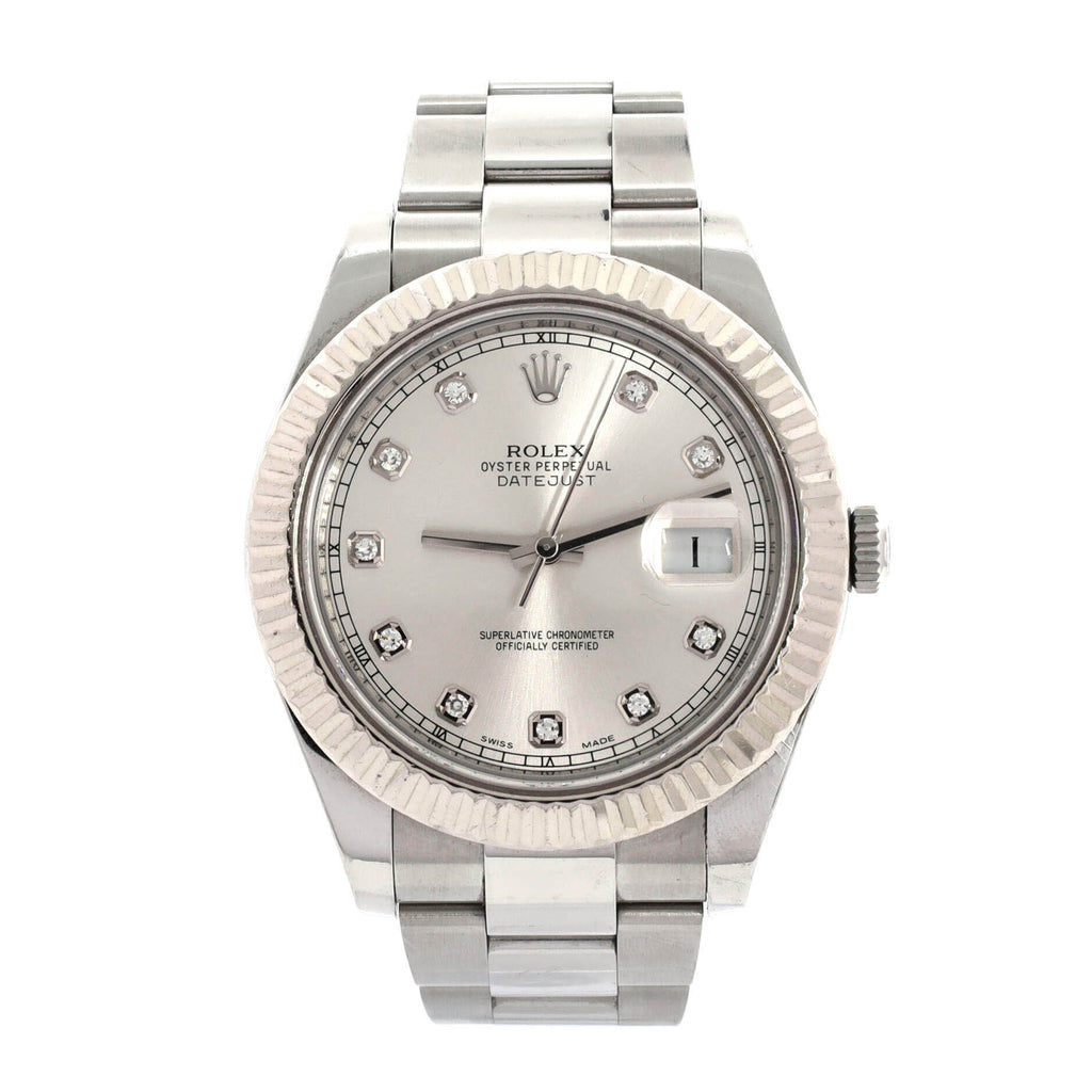 Oyster Perpetual Datejust II Automatic Watch Stainless Steel and White Gold with Diamond Markers 41