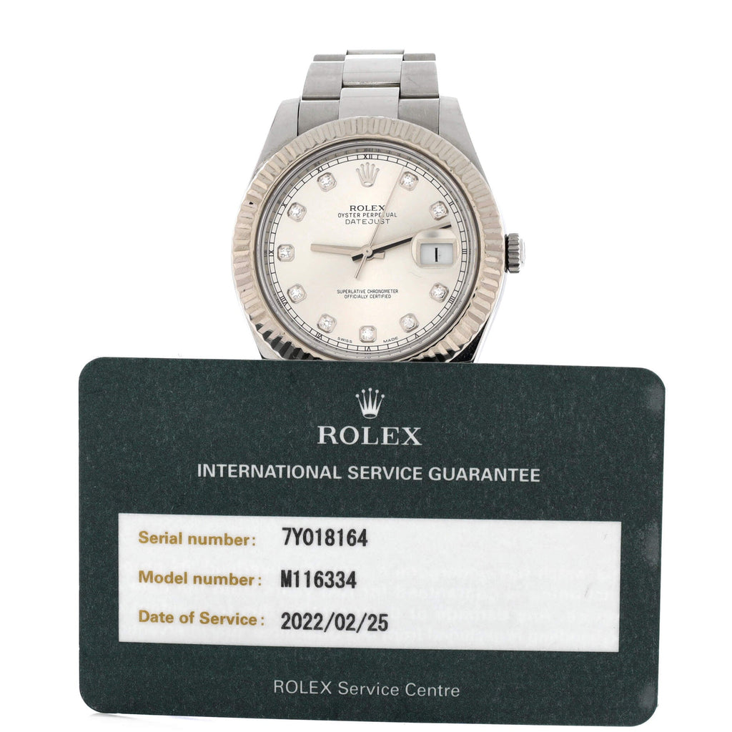 Oyster Perpetual Datejust II Automatic Watch Stainless Steel and White Gold with Diamond Markers 41