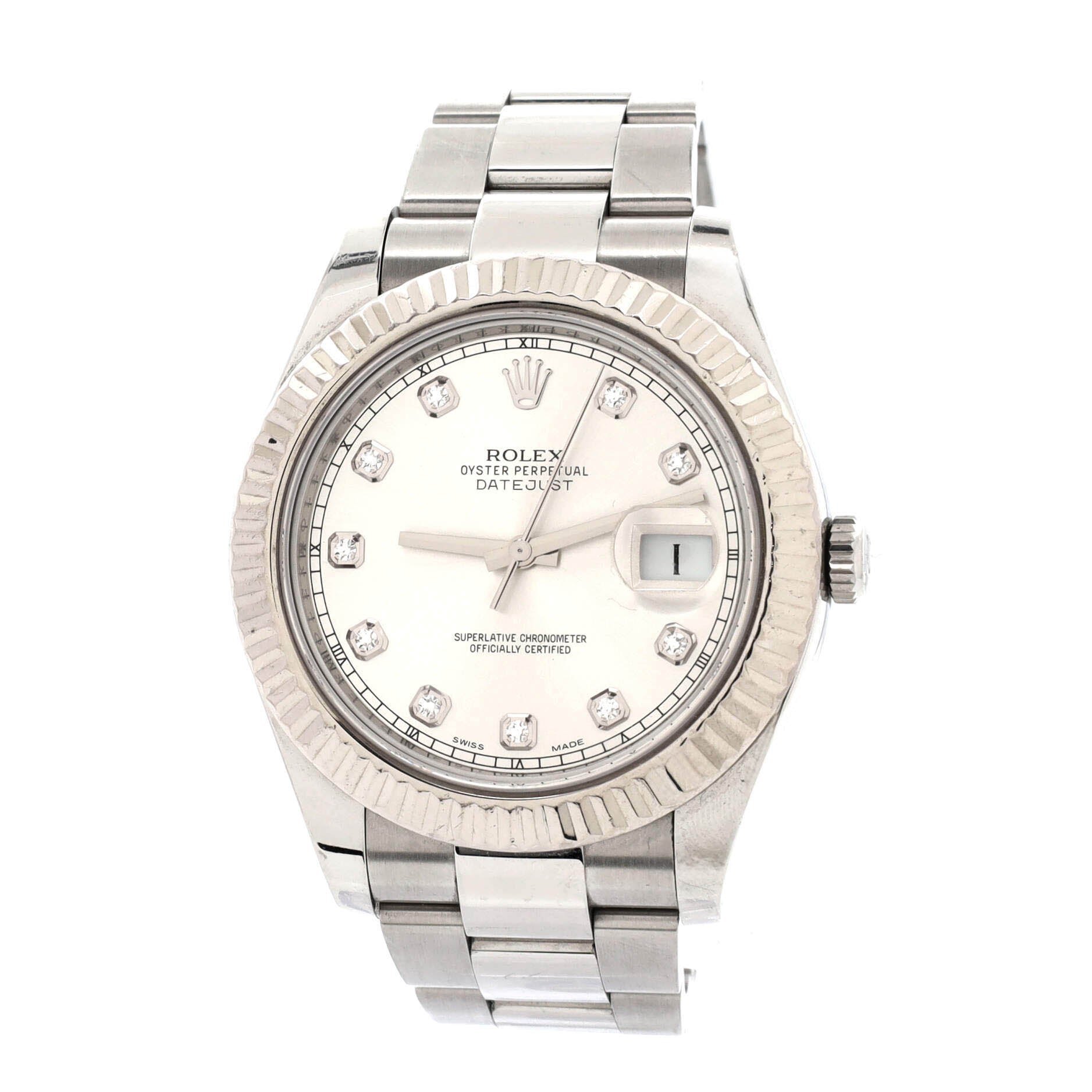 Oyster Perpetual Datejust II Automatic Watch Stainless Steel and White Gold with Diamond Markers 41