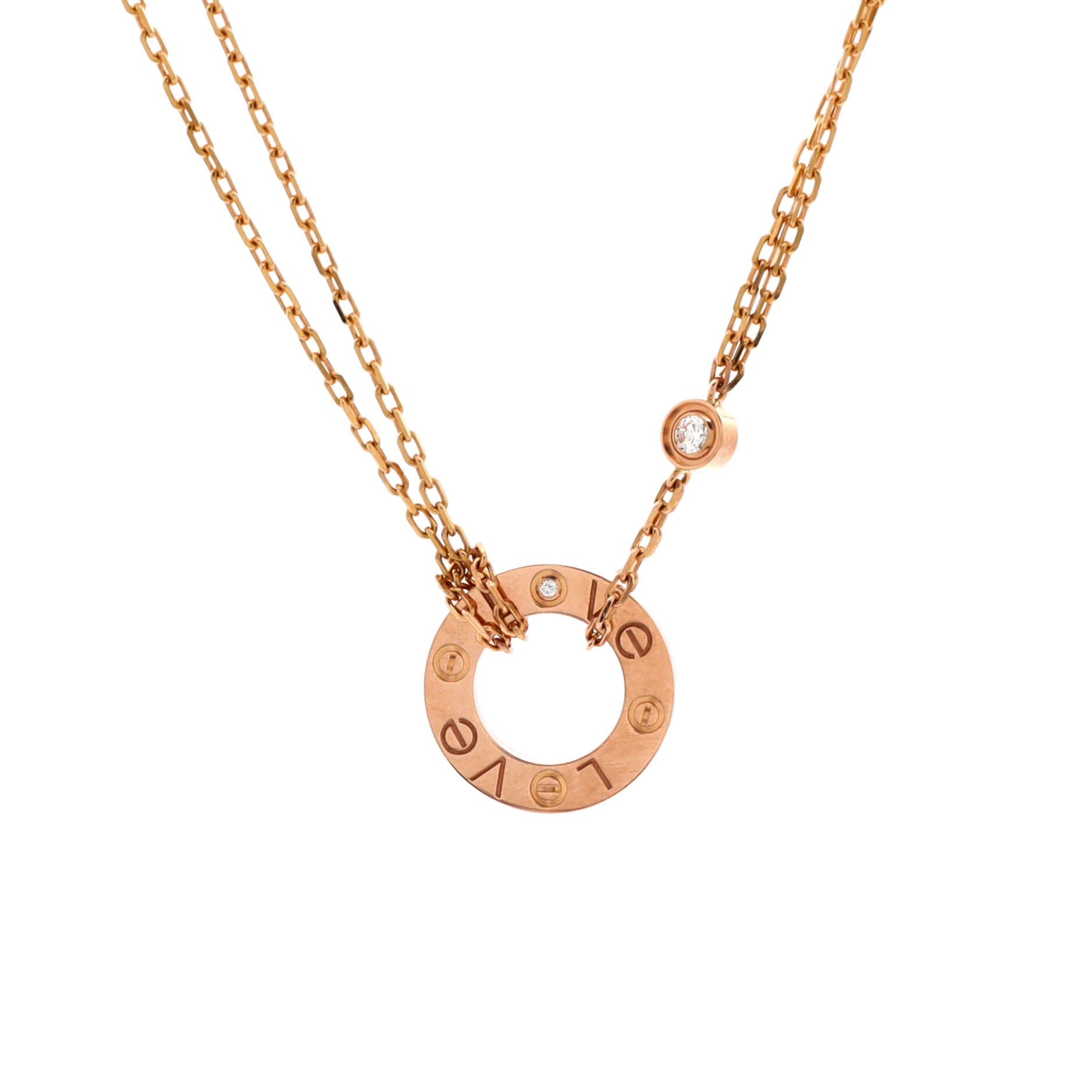 2 Diamonds Love Pendant Necklace 18K Rose Gold and Diamonds