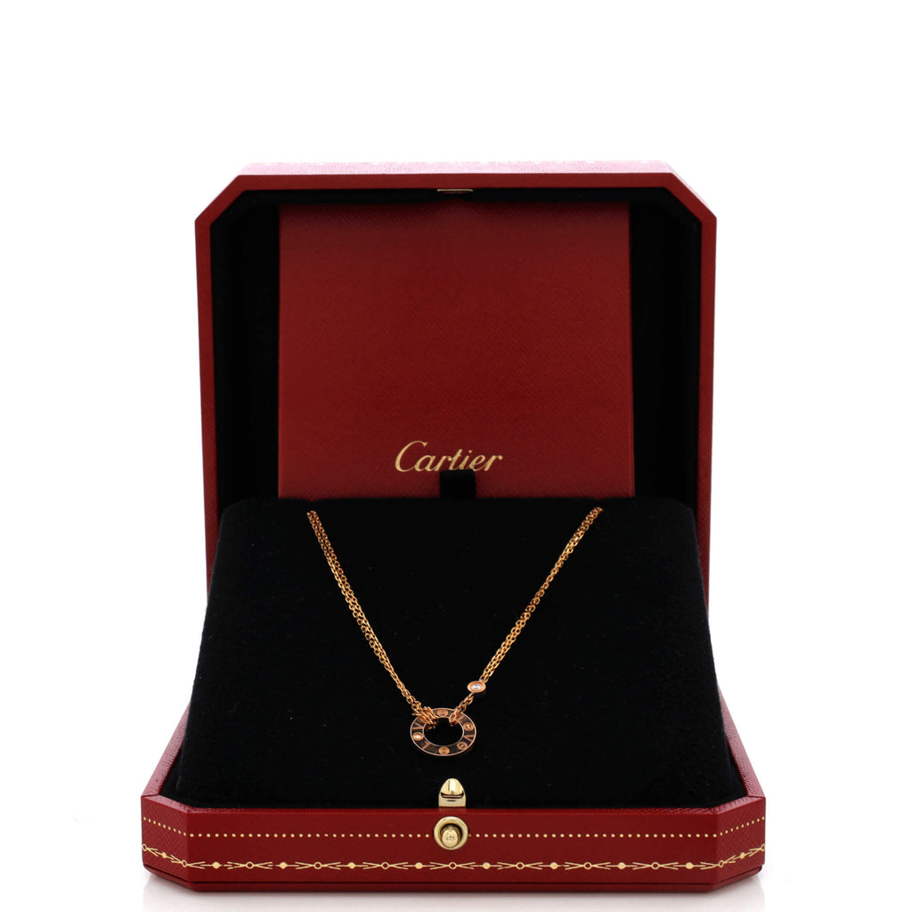 2 Diamonds Love Pendant Necklace 18K Rose Gold and Diamonds