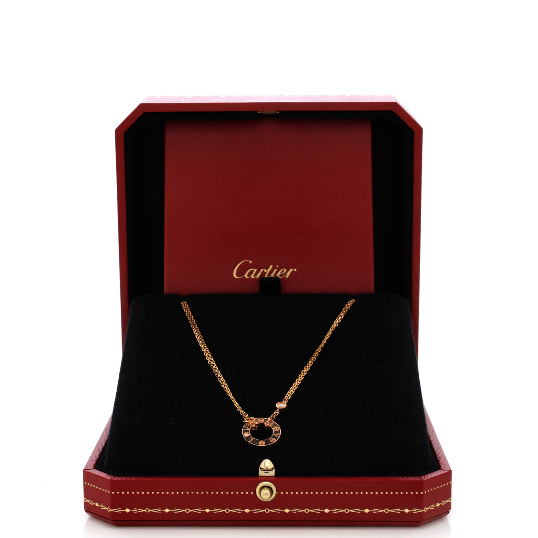 2 Diamonds Love Pendant Necklace 18K Rose Gold and Diamonds