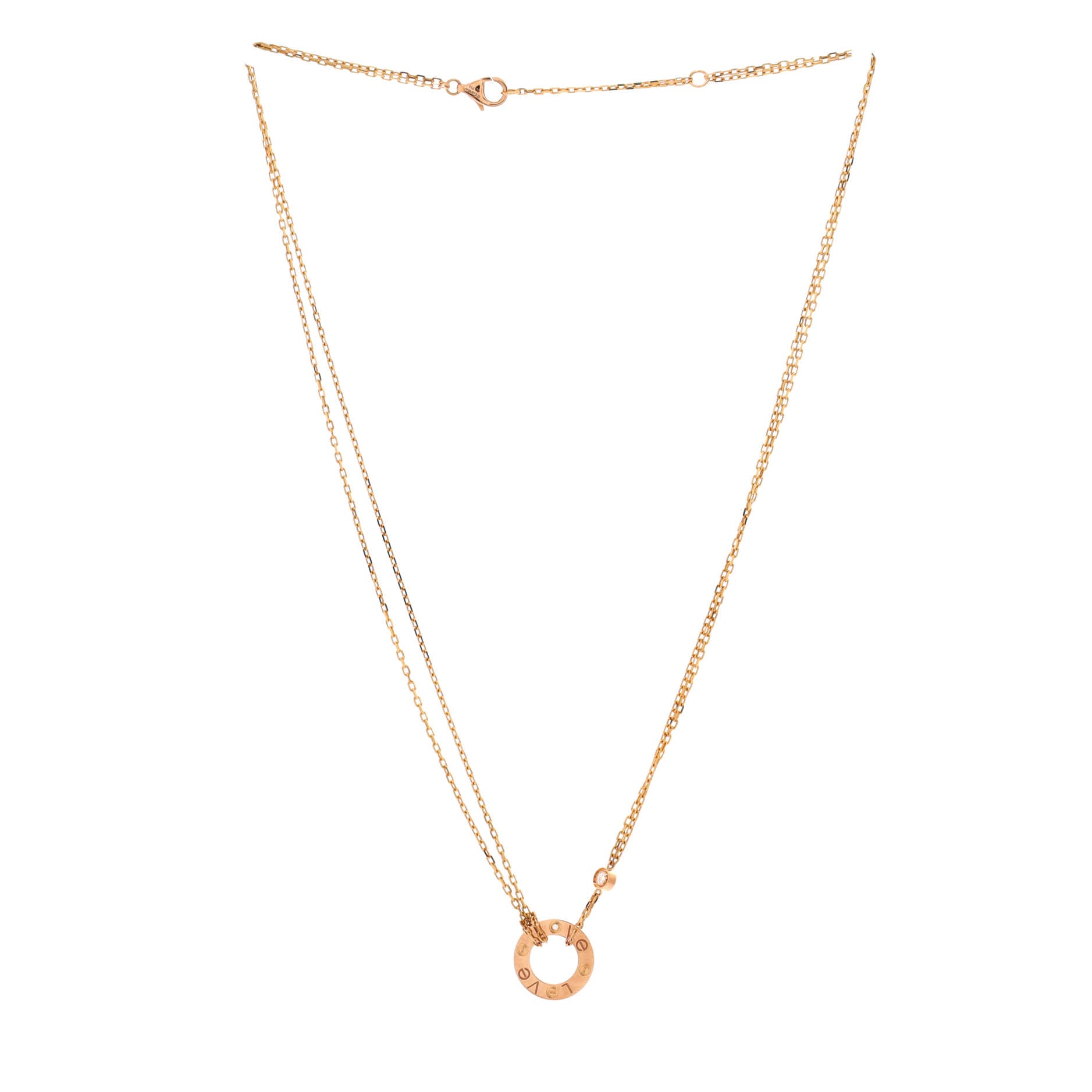 2 Diamonds Love Pendant Necklace 18K Rose Gold and Diamonds