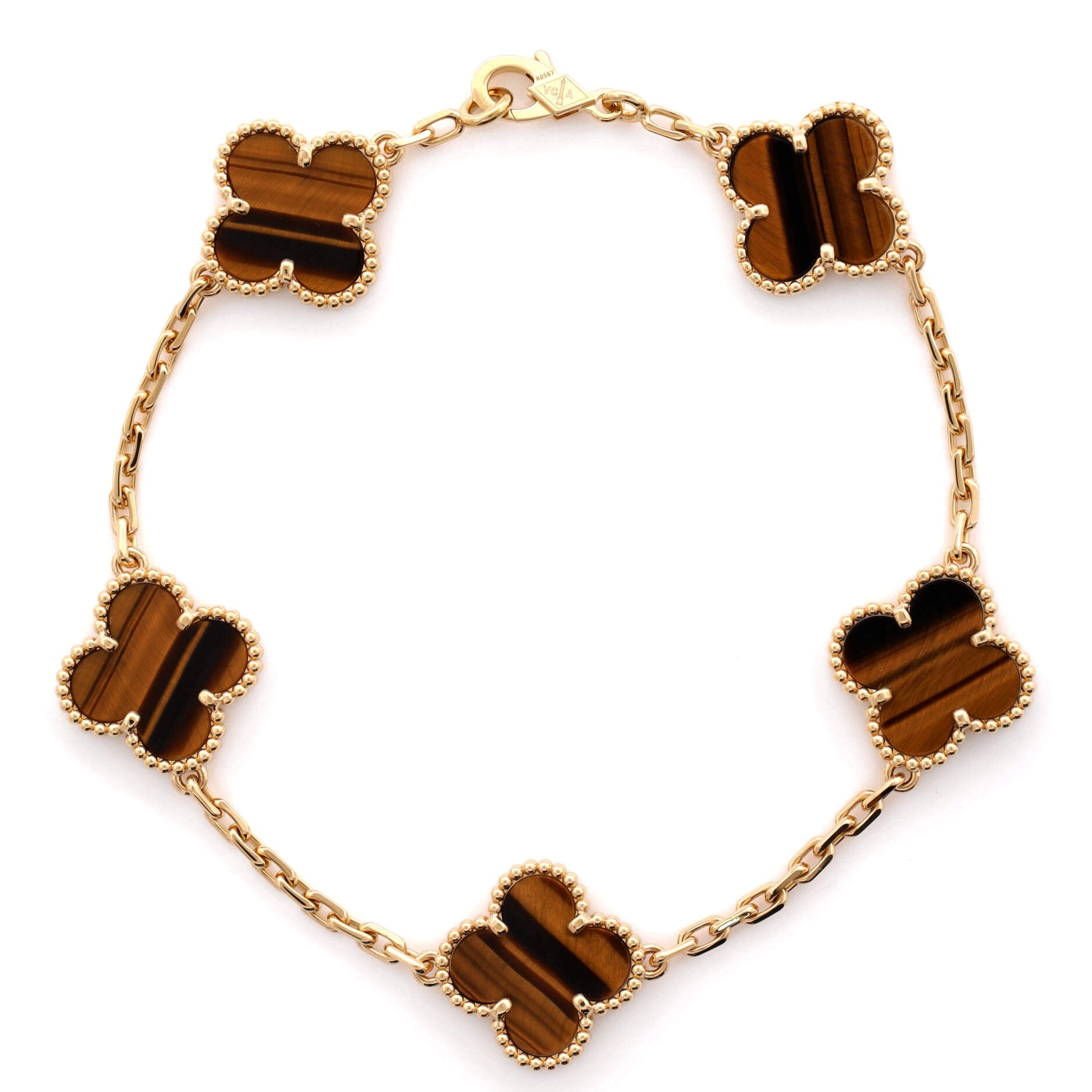 Vintage Alhambra 5 Motifs Bracelet 18K Yellow Gold and Tiger Eye