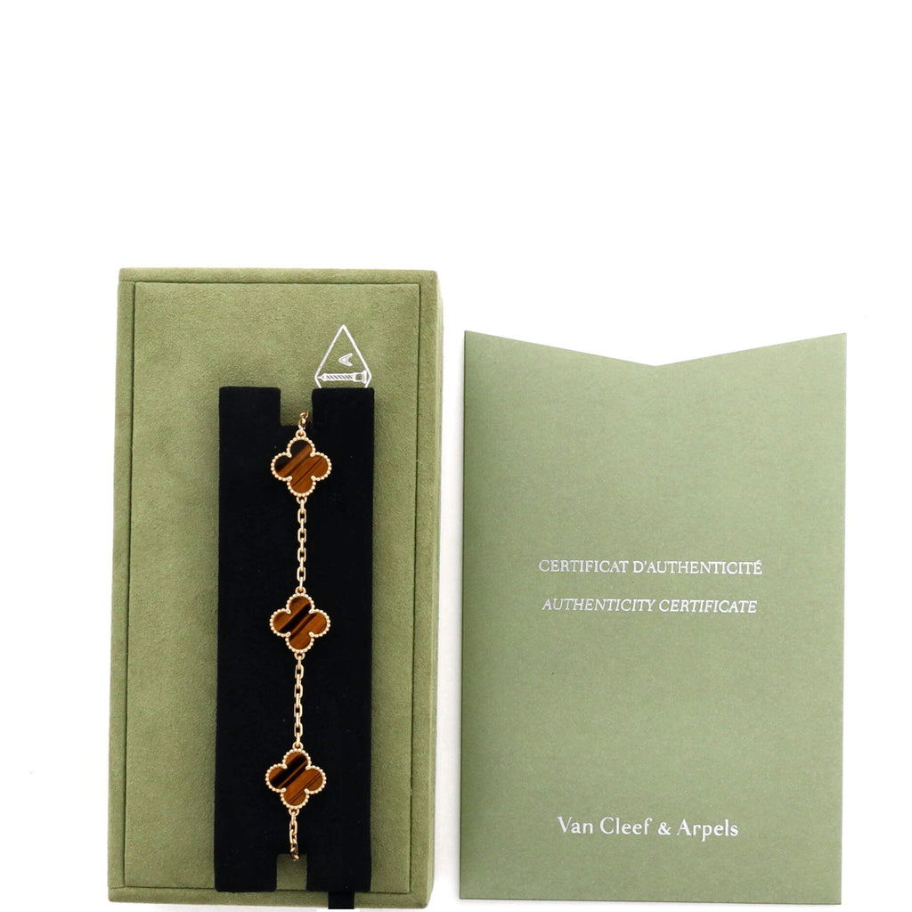 Vintage Alhambra 5 Motifs Bracelet 18K Yellow Gold and Tiger Eye