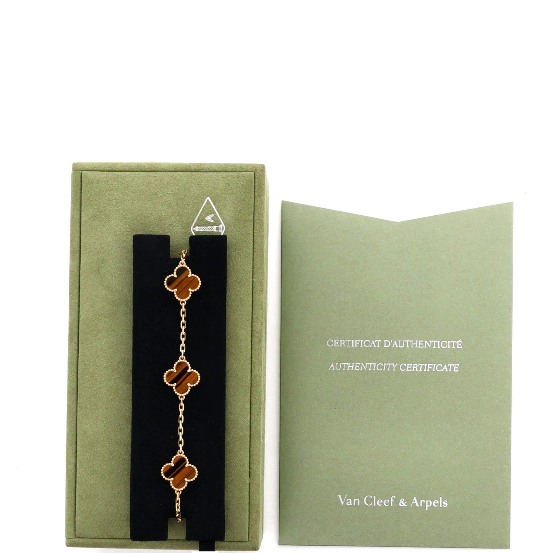 Vintage Alhambra 5 Motifs Bracelet 18K Yellow Gold and Tiger Eye