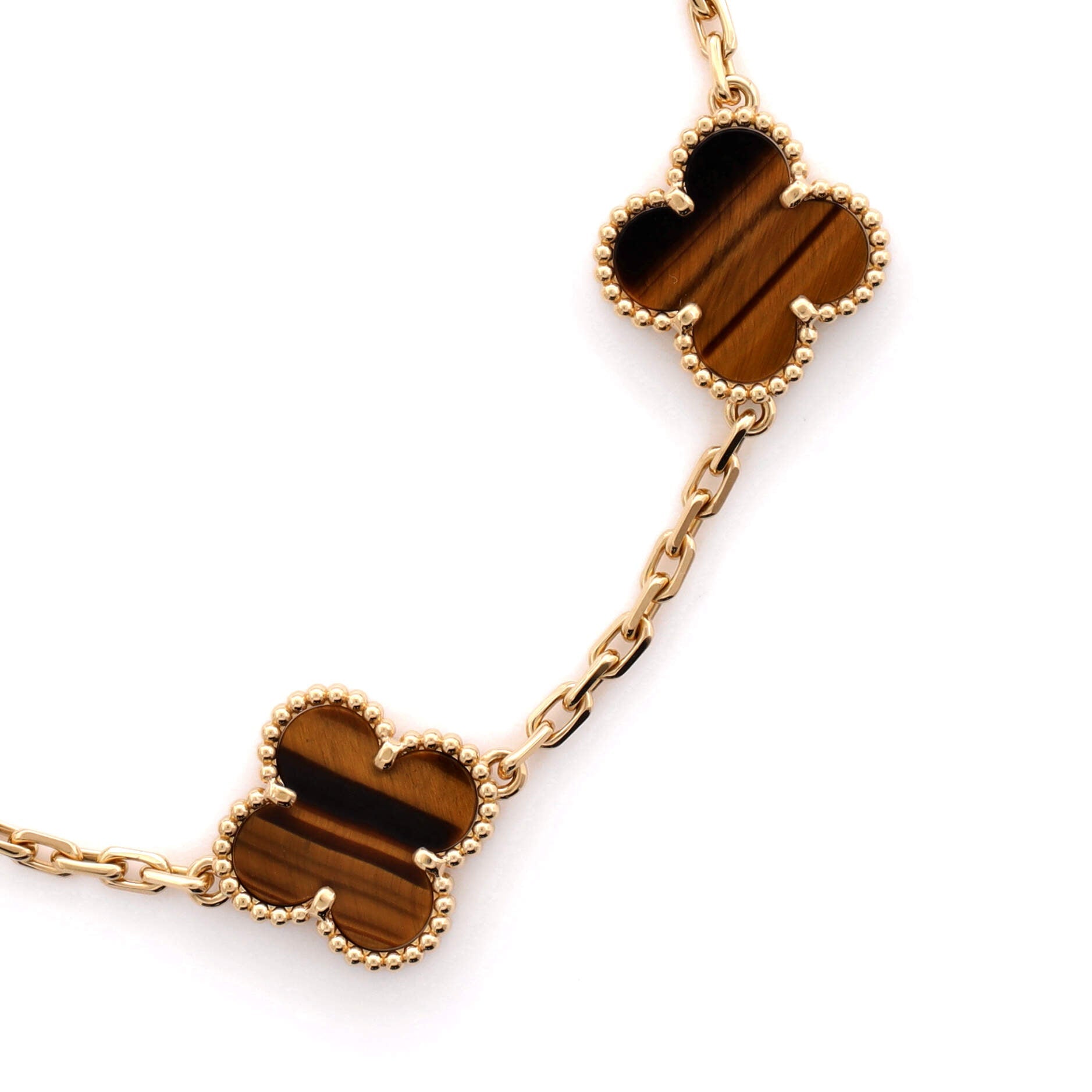 Vintage Alhambra 5 Motifs Bracelet 18K Yellow Gold and Tiger Eye