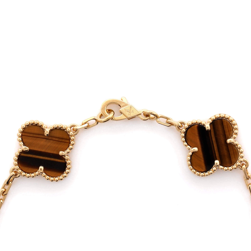 Vintage Alhambra 5 Motifs Bracelet 18K Yellow Gold and Tiger Eye