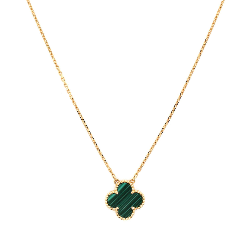 Vintage Alhambra Pendant Necklace 18K Yellow Gold and Malachite