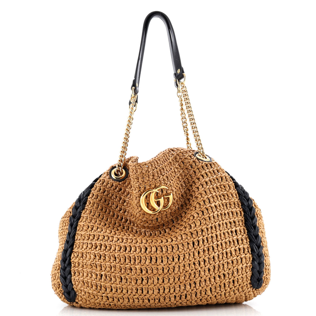 GG Marmont Chain Tote Raffia Large