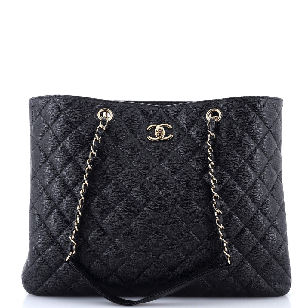 Classic CC Shopping Tote Quilted Caviar Large