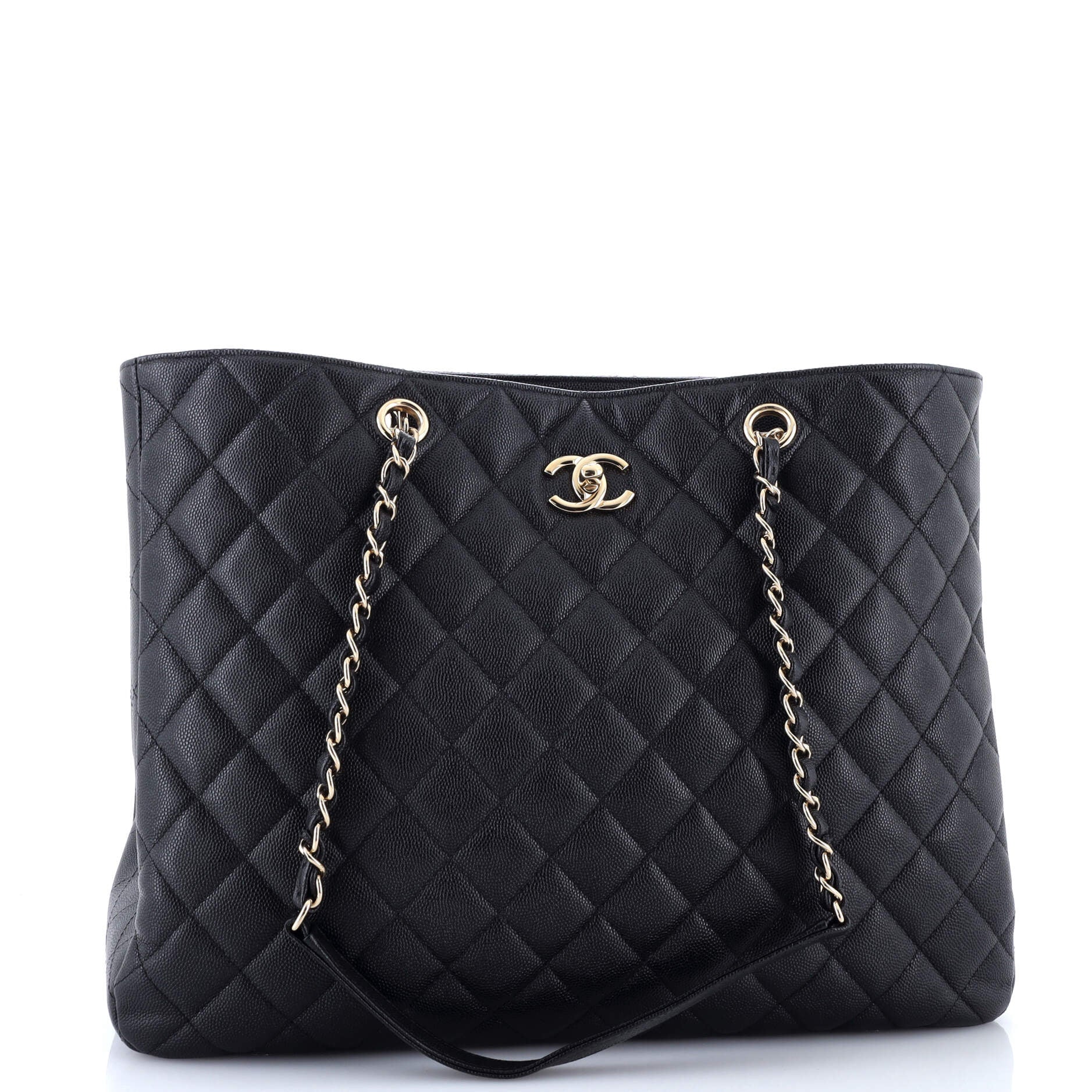 Classic CC Shopping Tote Quilted Caviar Large