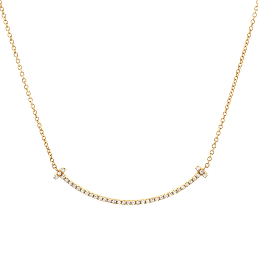 T Smile Pendant Necklace 18K Yellow Gold and Diamonds Small