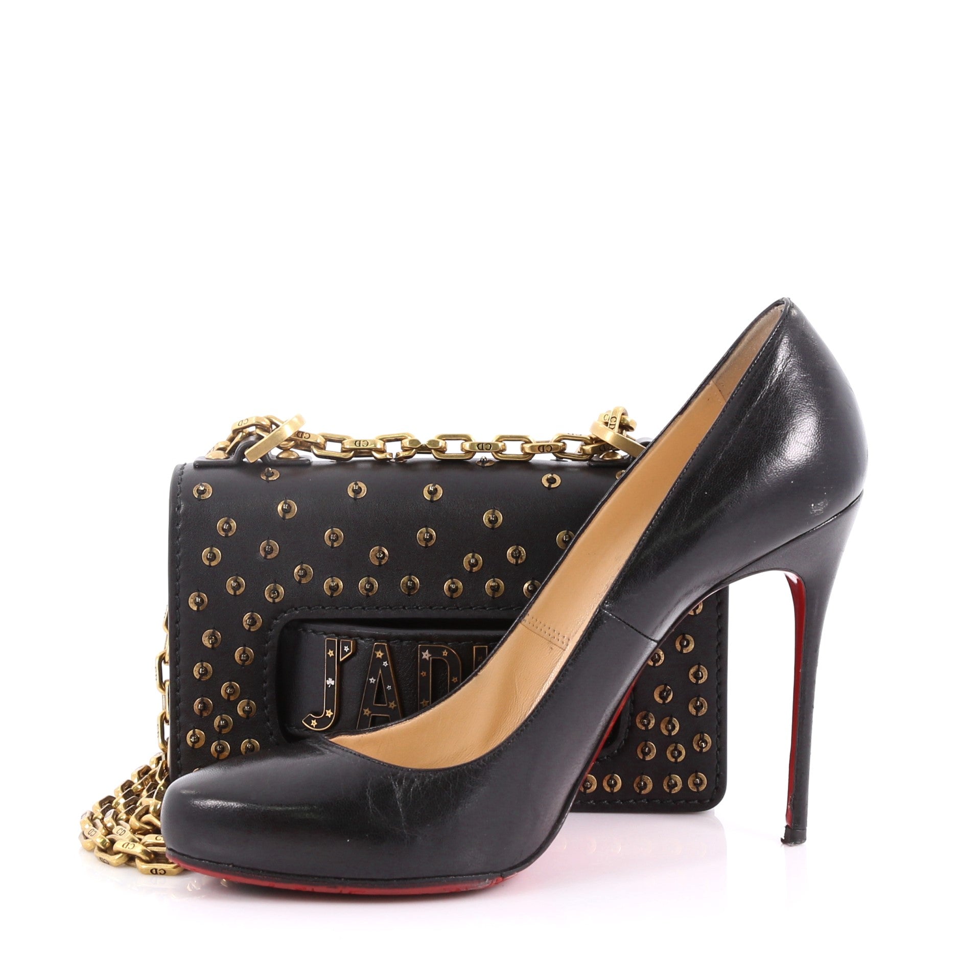 J'adior Chain Flap Bag Embellished Leather Mini