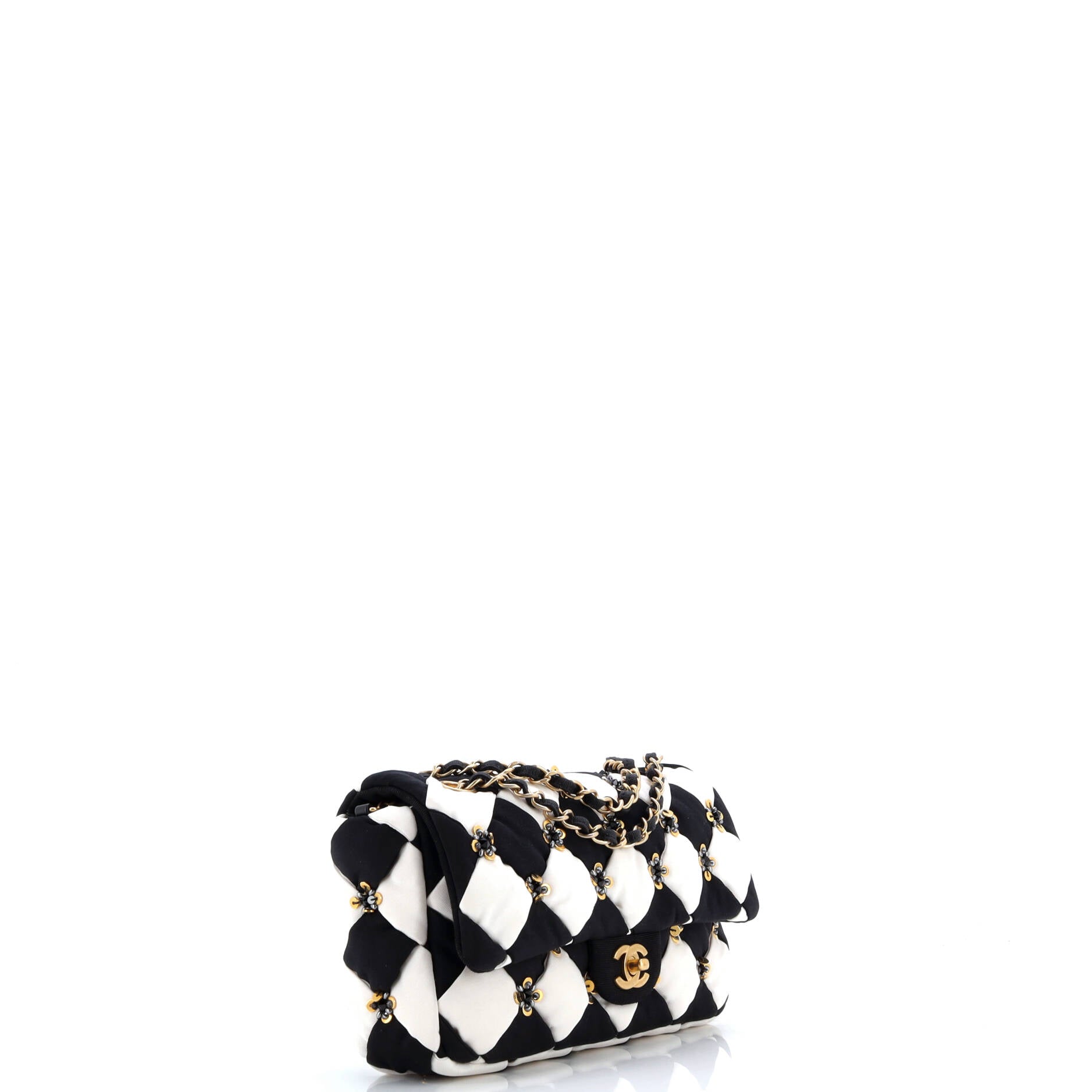 Metiers d'Art Checkerboard Single Flap Bag Embellished Satin Medium