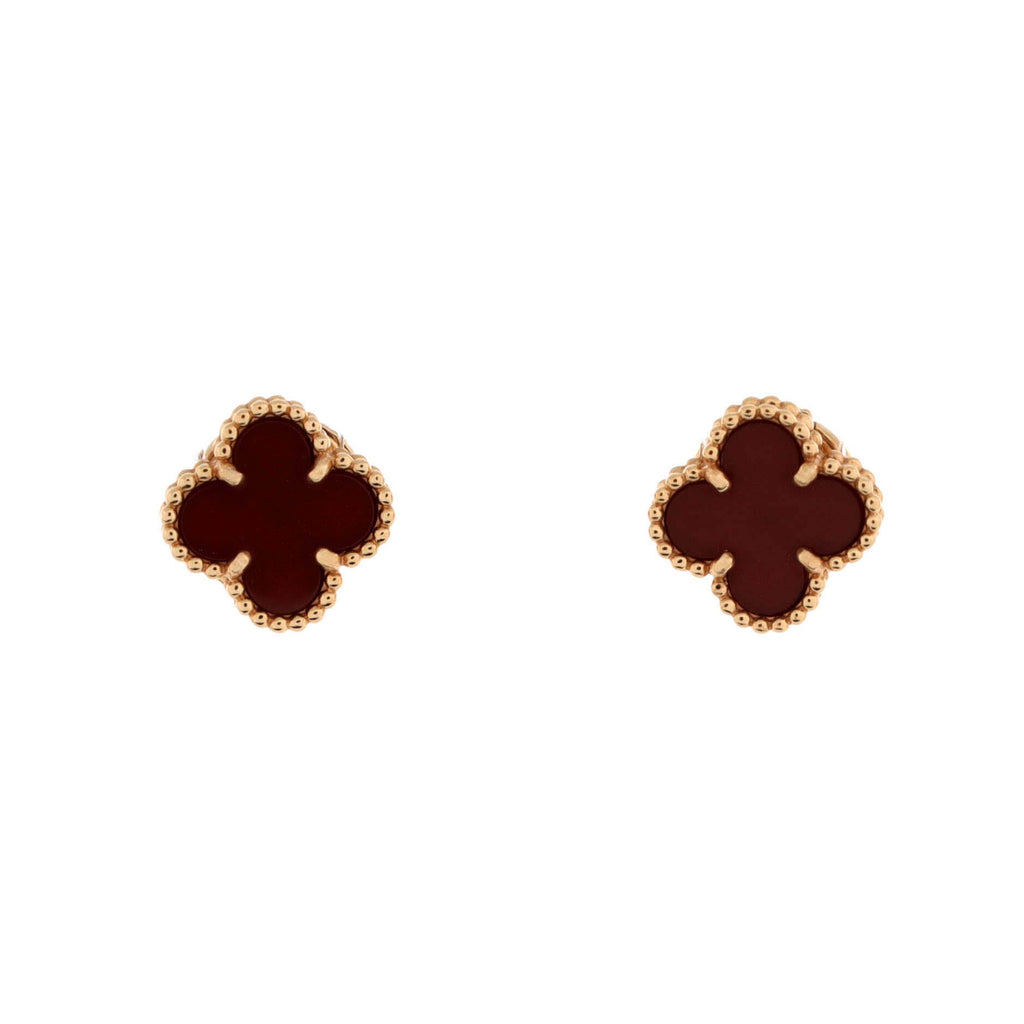 Sweet Alhambra Stud Earrings 18K Rose Gold and Carnelian