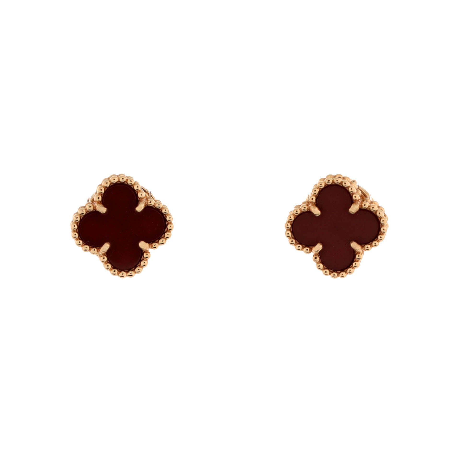 Sweet Alhambra Stud Earrings 18K Rose Gold and Carnelian