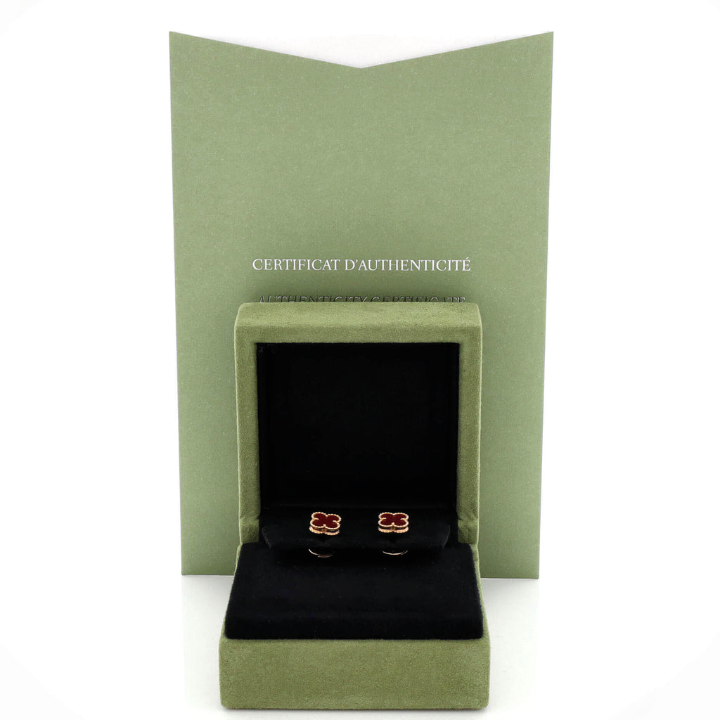 Sweet Alhambra Stud Earrings 18K Rose Gold and Carnelian