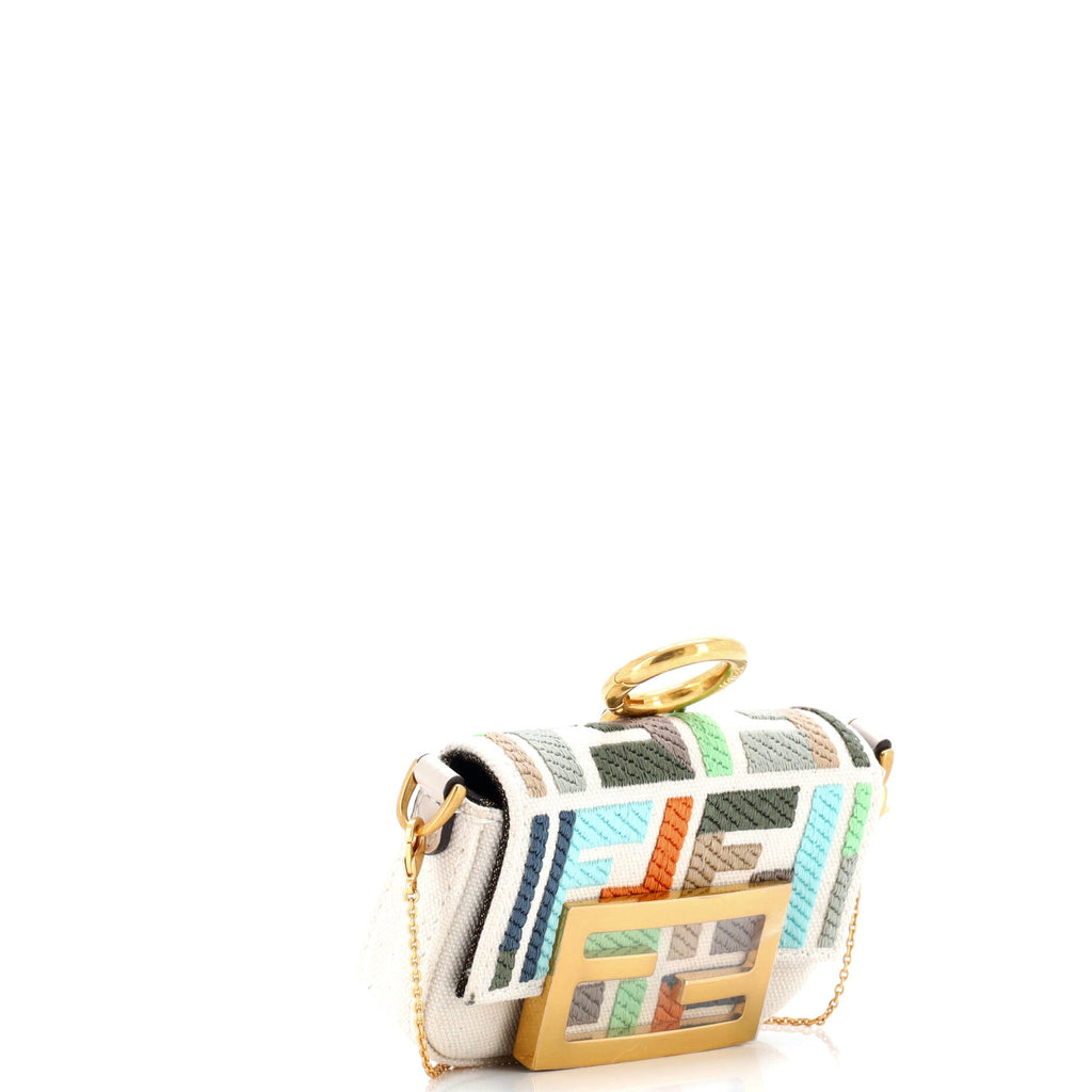 Chain Baguette Charm Bag Zucca Embroidered Canvas Nano