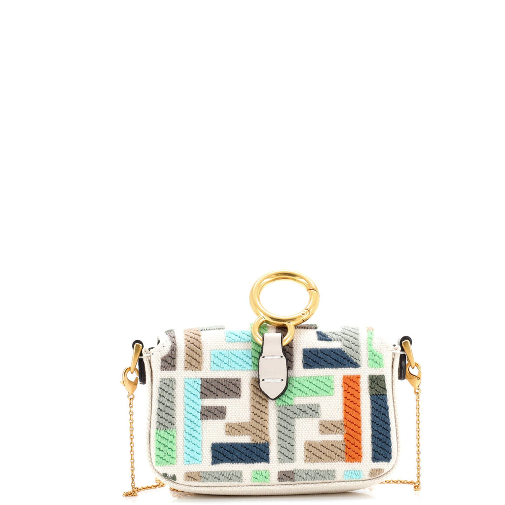 Chain Baguette Charm Bag Zucca Embroidered Canvas Nano