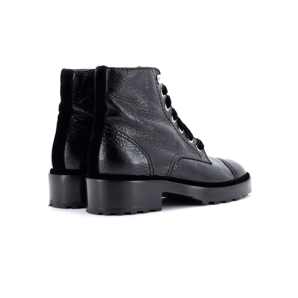 Women's CC Combat Boots Crumpled Calfskin with Faux Pearls