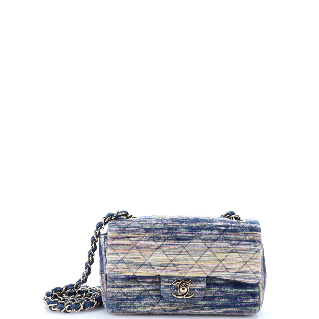 Classic Single Flap Bag Quilted Multicolor Denim Mini