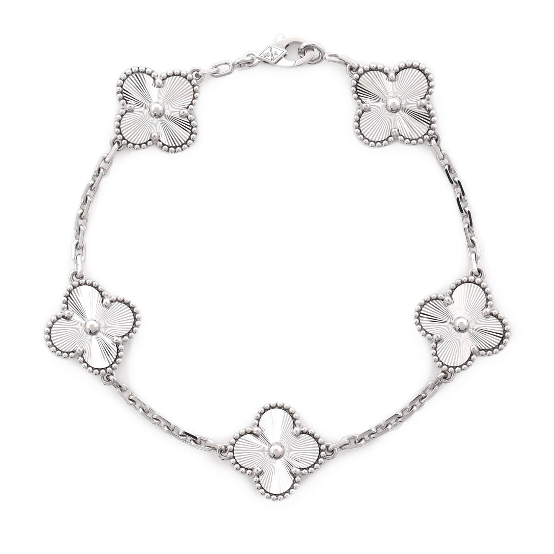Vintage Alhambra 5 Motifs Bracelet Guilloche 18K White Gold