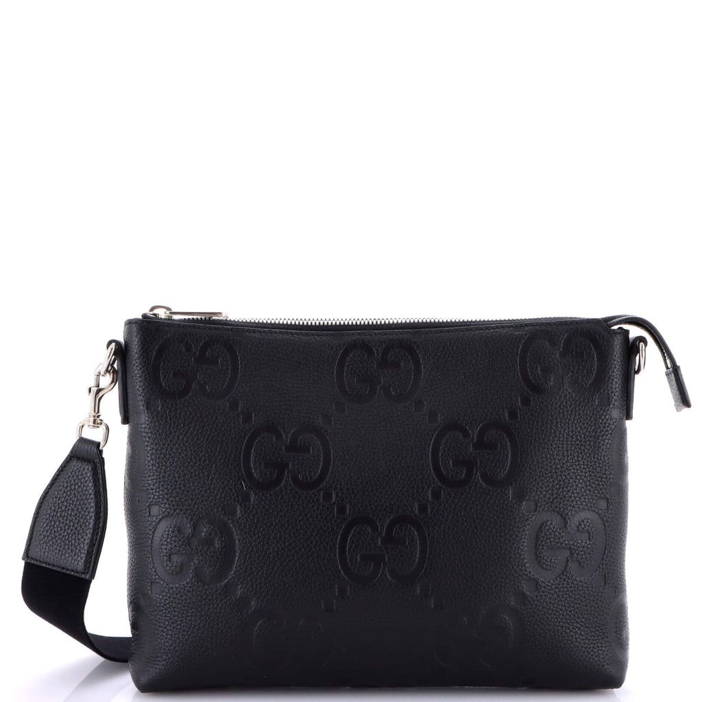 Zip Messenger Bag Jumbo GG Embossed Leather Medium