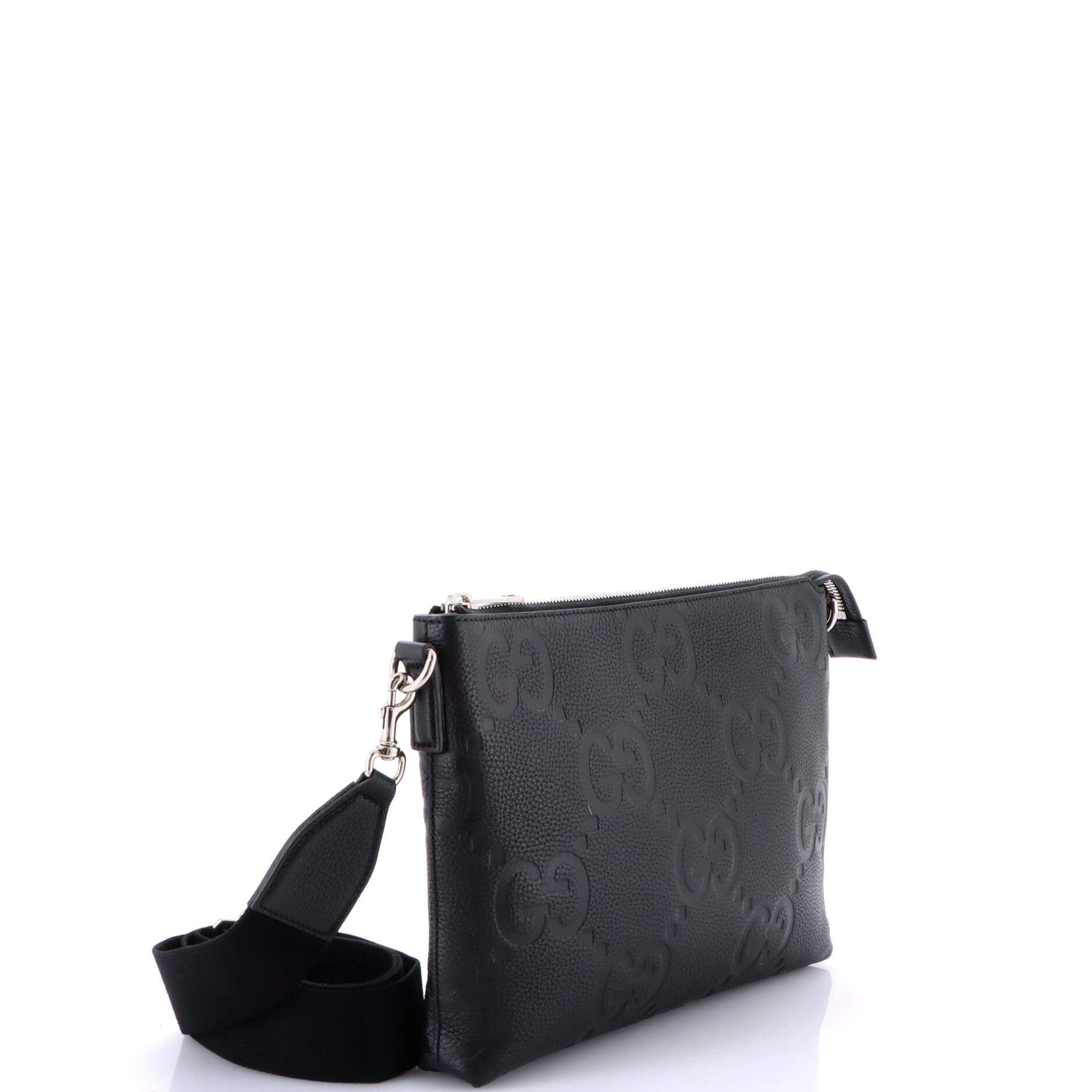 Zip Messenger Bag Jumbo GG Embossed Leather Medium