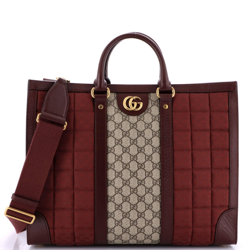 Ophidia Convertible Open Tote GG Coated Canvas and Quilted Microguccissima Canvas with Leather Large