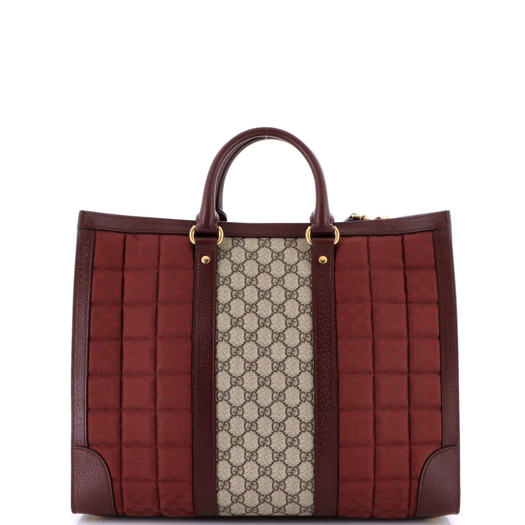 Ophidia Convertible Open Tote GG Coated Canvas and Quilted Microguccissima Canvas with Leather Large