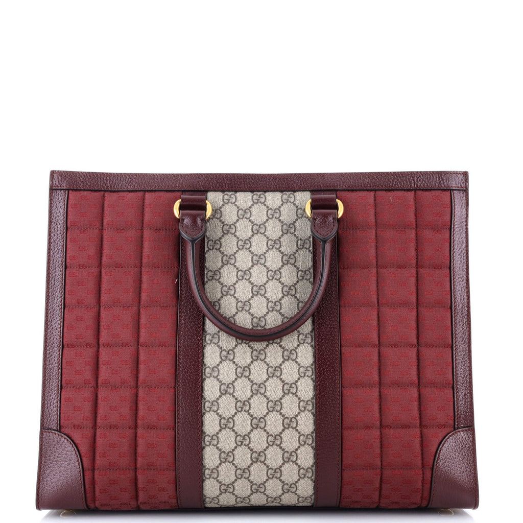 Ophidia Convertible Open Tote GG Coated Canvas and Quilted Microguccissima Canvas with Leather Large