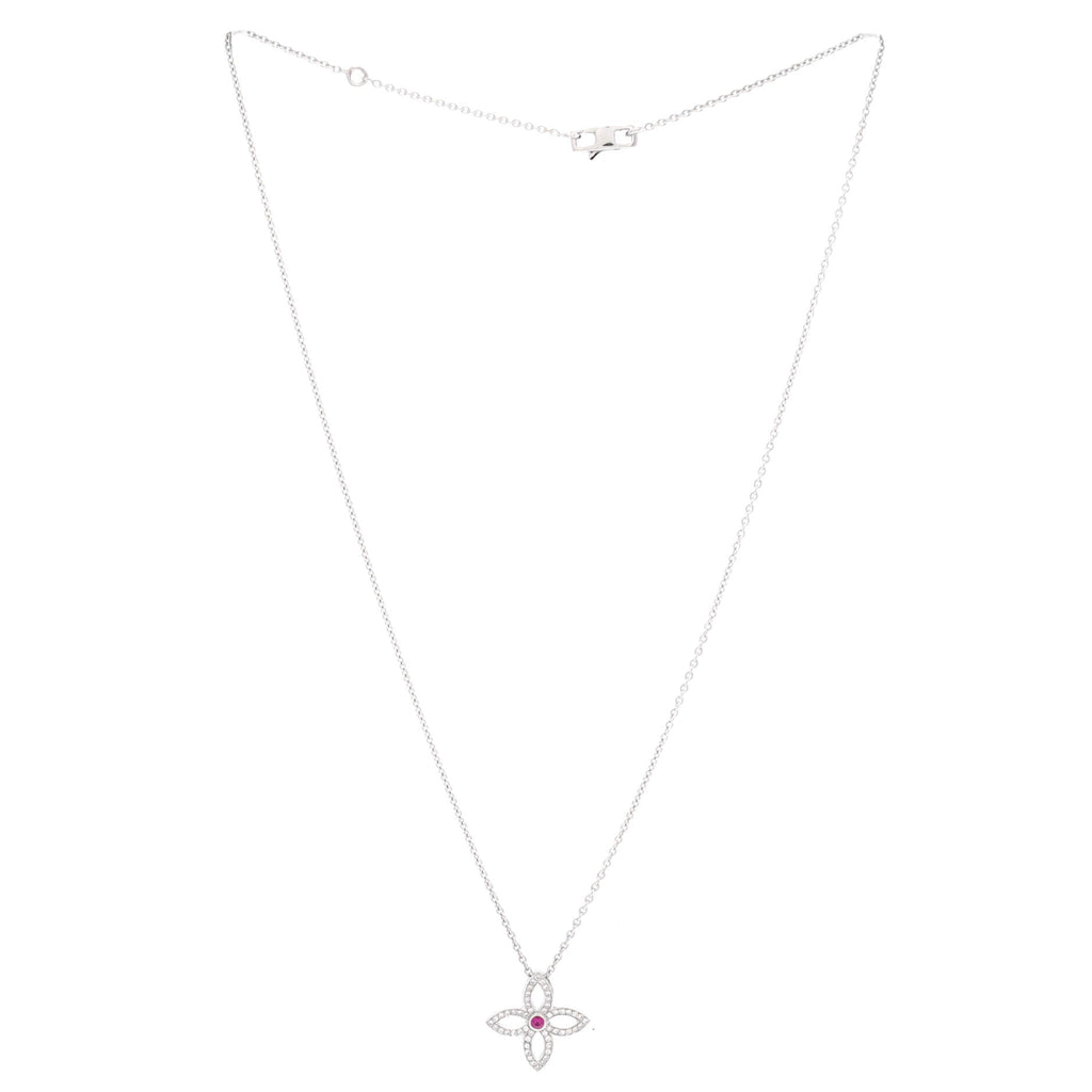 Blossom Pendant Necklace 18K White Gold with Diamonds and Pink Sapphire