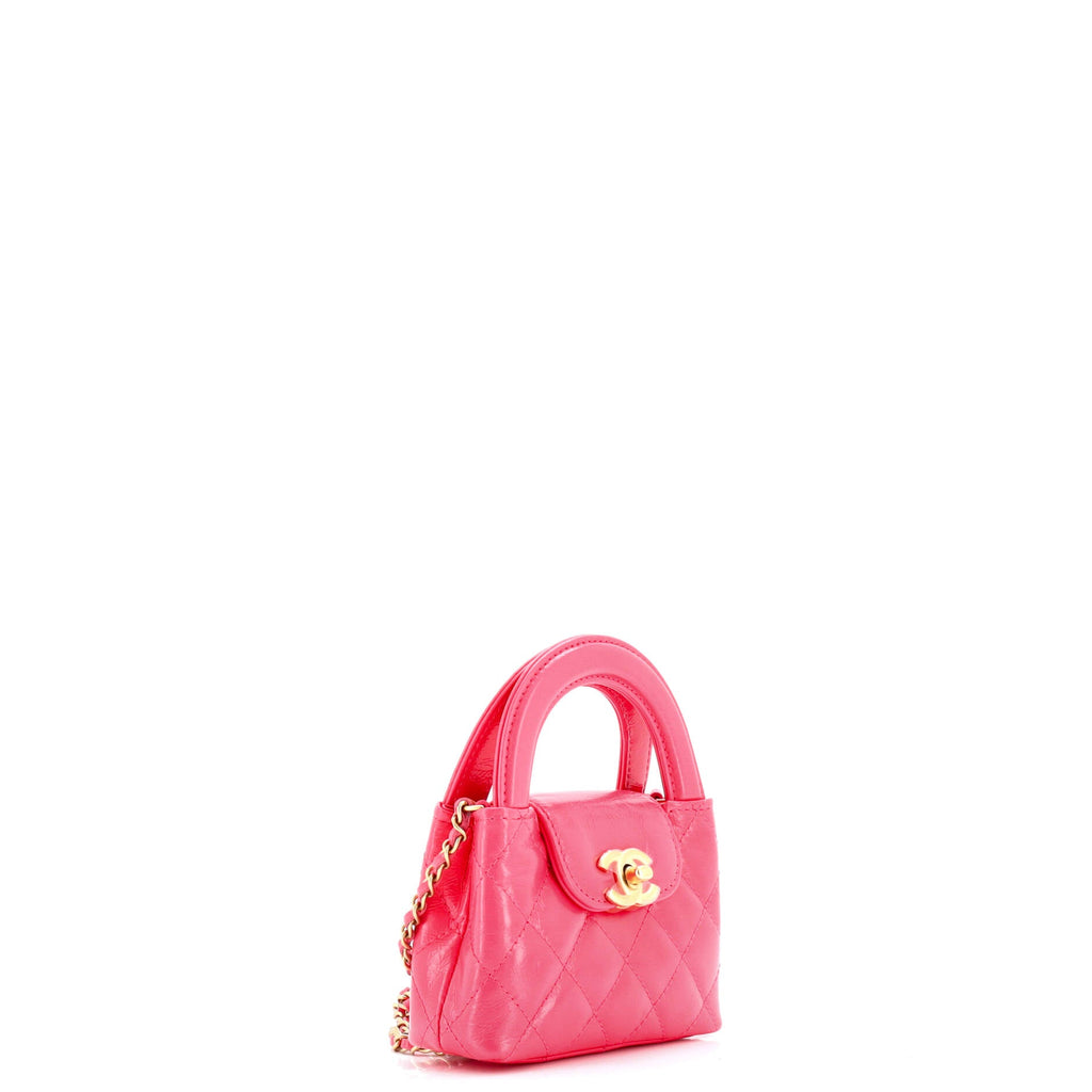 Kelly Top Handle Clutch with Chain Quilted Shiny Aged Calfskin