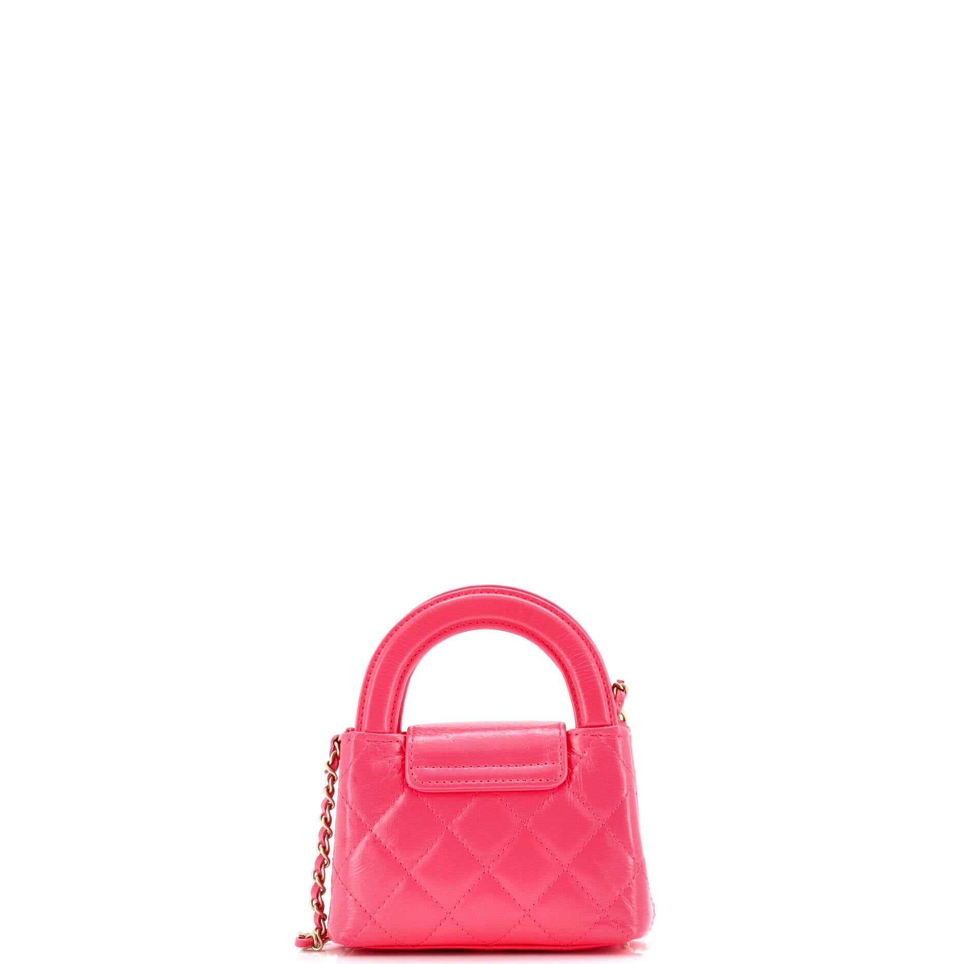 Kelly Top Handle Clutch with Chain Quilted Shiny Aged Calfskin