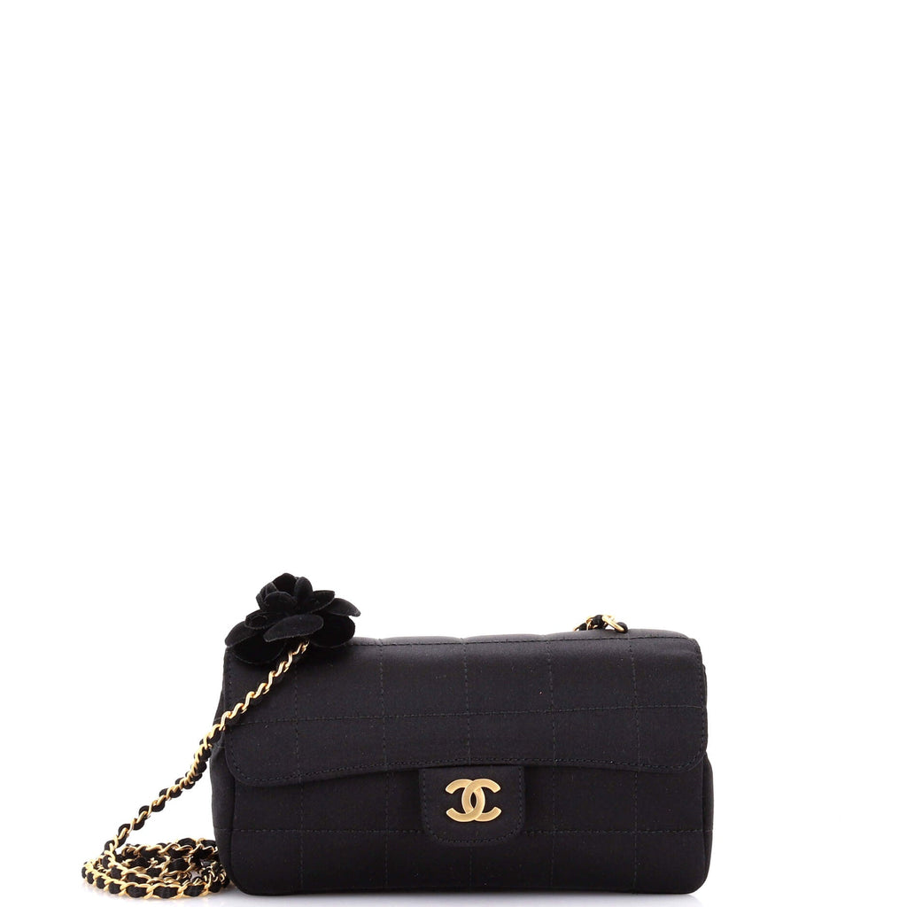 Camellia Chocolate Bar Flap Bag Quilted Satin Mini