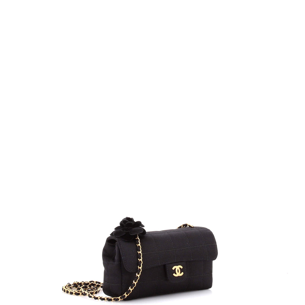 Camellia Chocolate Bar Flap Bag Quilted Satin Mini