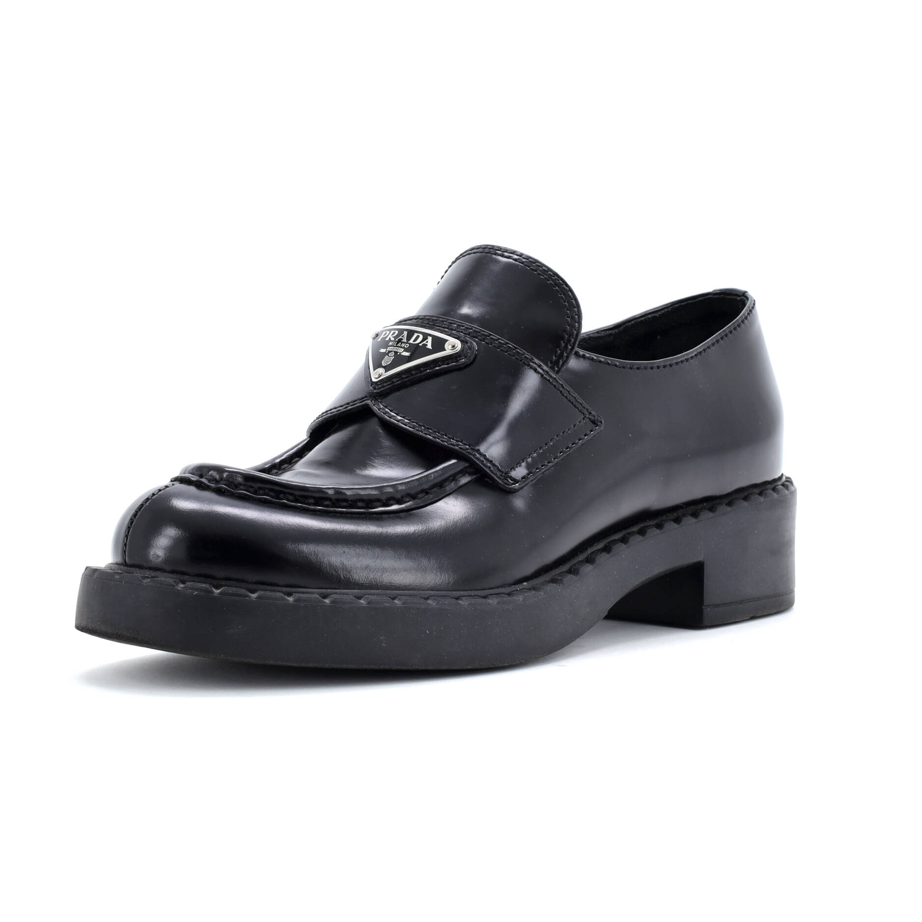 Women's Triangle Logo Loafers Spazzolato Leather