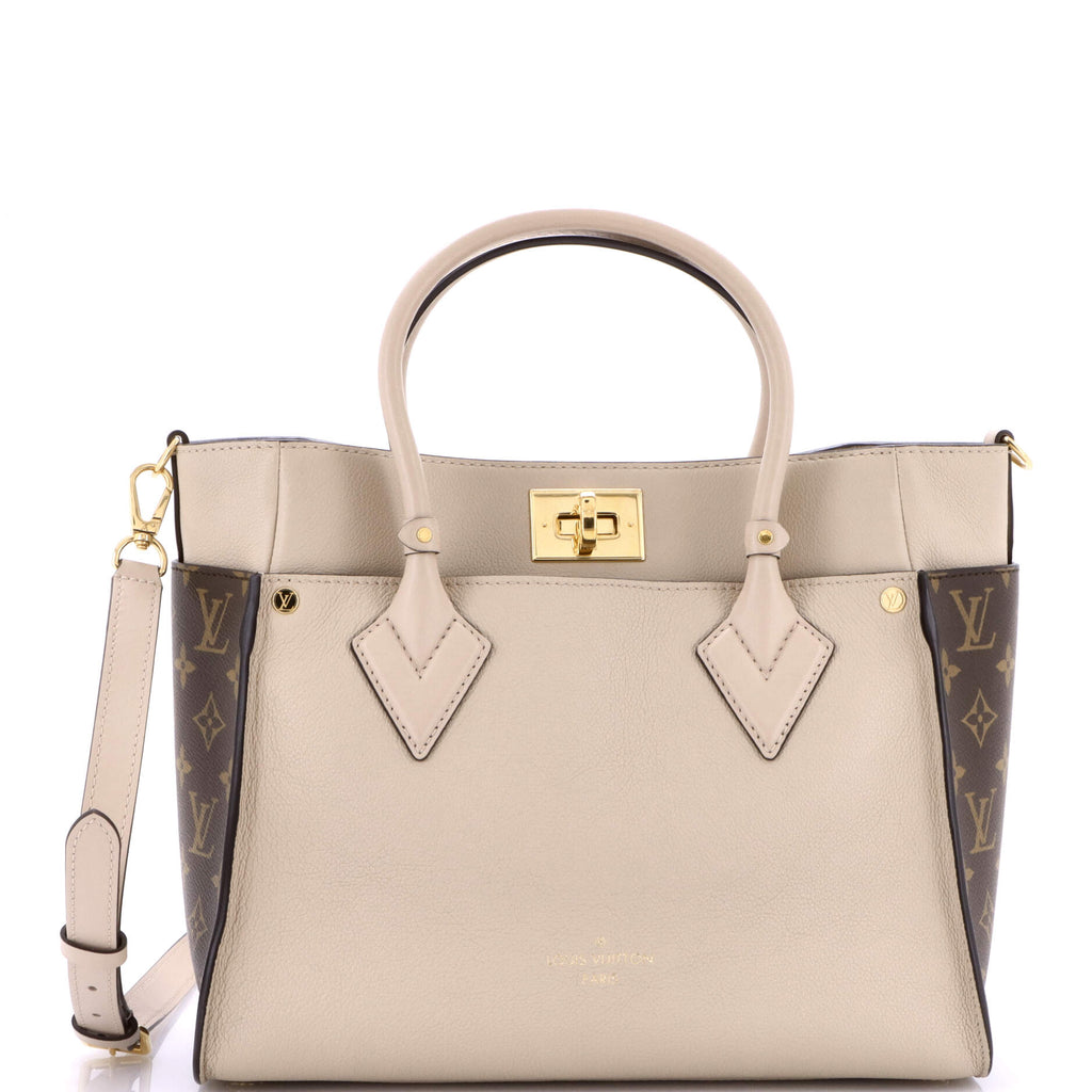 On My Side Tote Leather with Monogram Canvas MM
