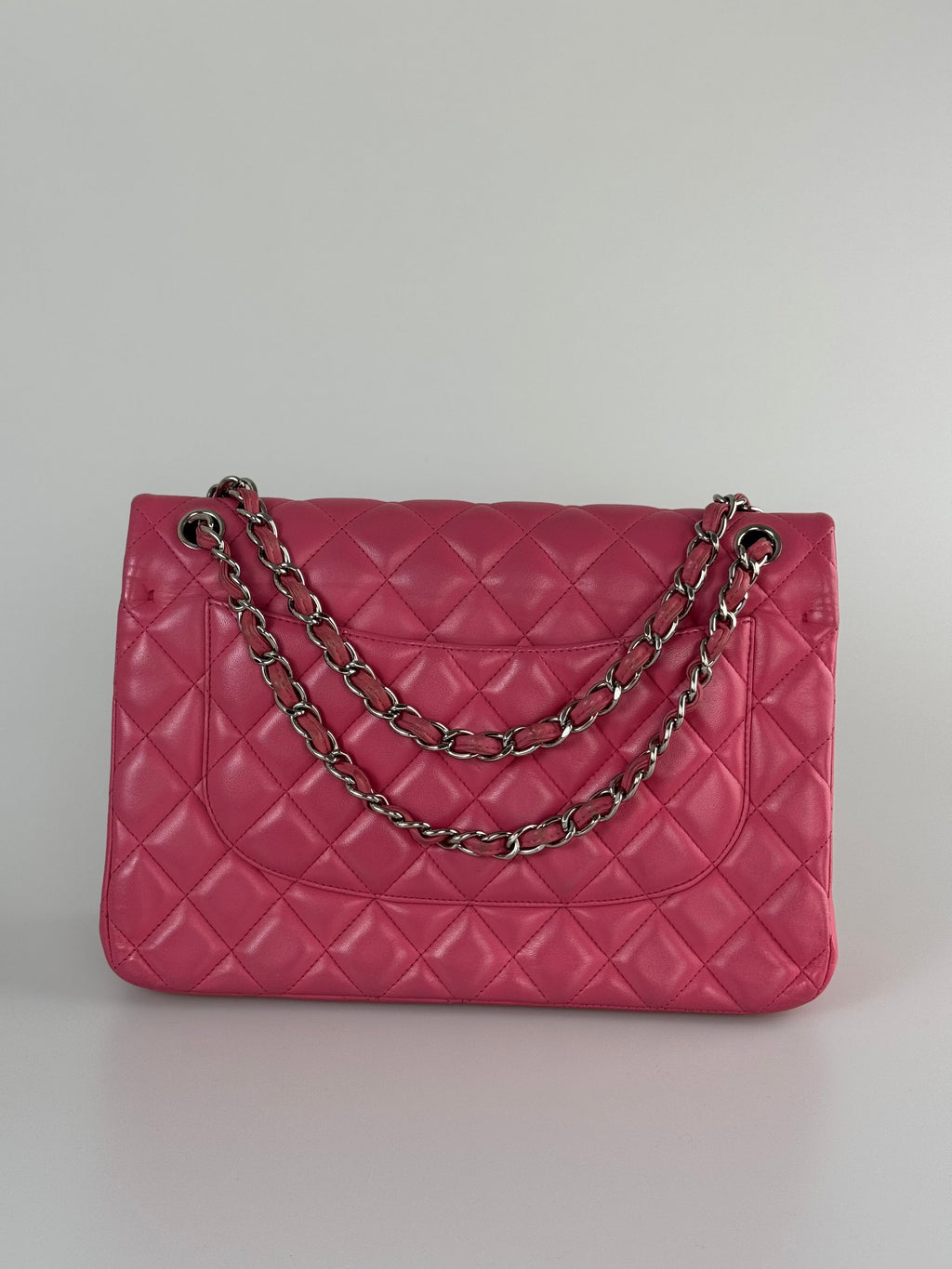 Chanel Pink Classic Double Flap Bag with Silver Hardware in Jumbo Size