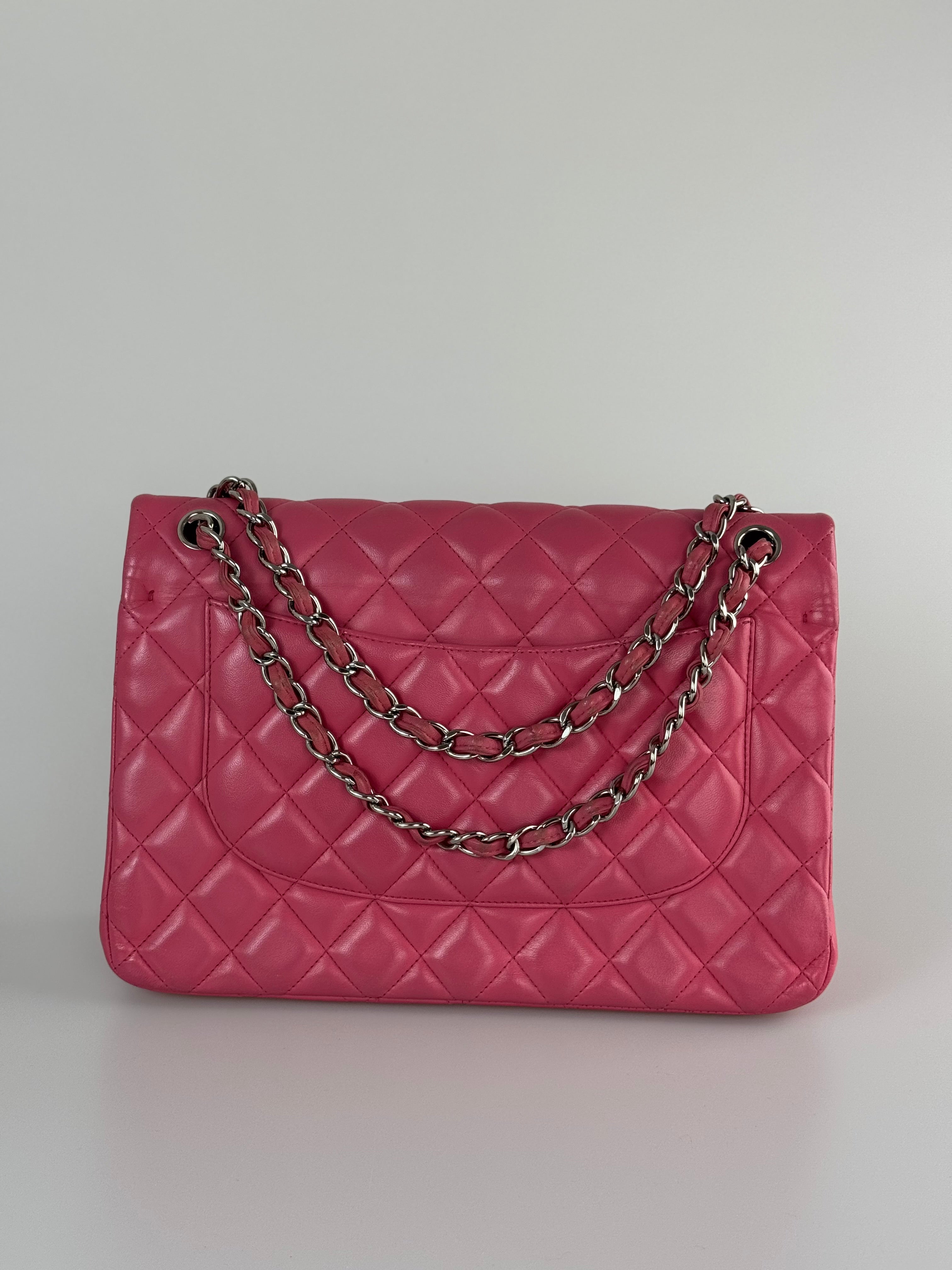 Chanel Pink Classic Double Flap Bag with Silver Hardware in Jumbo Size